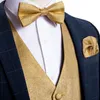 Snelle verzending Nieuwigheid Heren Gouden Effen Effen Zijde Jacquard Vaillon Vest Boog Tie Pocket Square Manchetknopen Set Fashion Party Wedding MJ-0122