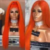 Ny mode rakt 360 spets värmebeständig hai-peruk långa orange färg syntetiska spetsfront peruker för cosplay smink