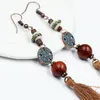 Bijoux de mode chauds femmes perles en bois créatives Vintage glands alliage boucles d'oreilles S395
