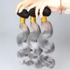 Weaves New Arrival #1B/Gray 100% Virgin Human Hair Wavy 7A Brazilian Body Wave Silver Grey Hair Weave 3 Pcs/Lot Ombre Hair Extensions