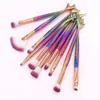 10PCS Mermaid Makeup Brushes Set Foundation Blending Powder Eyeshadow Contour Concealer Blush Cosmetic Tool Free Ship