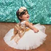 Carino Blush Pink Flower Girls Tutu Abiti con grande fiocco di paillettes Tulle Puffy Little Girls Ball Gowns per la festa nuziale MC0641