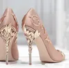 Hot Sale-Ble vrouwelijke champagne ontwerper bruiloft bruids schoenen zijde Eden hakken schoenen voor bruiloft avondfeest Prom schoenen