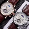 Üst marka erkek saatler moda mekanik otomatik saat lüks Hakiki Deri kayış Elmas gün-tarihi Ay Evresi hareketi erkekler için kol saatleri Babalar Günü Hediyesi