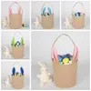 Wielkanocny Bunny Kosz Jute Królik Ucha Wiadro Wielkanoc DIY Jajka Torba Tote Creative Candy Gift Torebka Cartoon Cute Round Festival Canvas Piroit D9