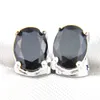 LuckyShine 4-Prong ovale ossidiana gemme Stud argento 925 placcato nero zircone per le donne mens orecchini regalo di festa Shippin