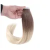 Topp kvalitet 8a-indisk remy mänsklig hår rakt våg tejp på hårförlängningar 2,5 g per stycke, ombre färg 6t613 # 40pcs