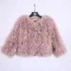 Kvinnors Ny Lyx Fashion Real Ostrich Fur Feather Decoration Cotton Pulded Warm Short Fur Coat Casacos Plus Size SML Bröllopsfest Topps