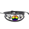 12 디자인 남자 LGBT 레인 보우 서명 팔찌 18MM 생강 스냅 버튼 매력 가죽 밧줄 팔찌 게이 프라이드 우정 쥬얼리 선물
