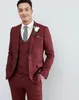 New Style One Button Wine Wedding Groom Tuxedos Peak Lapel Groomsmen Men Suits Prom Blazer (Jacket+Pants+Vest+Tie) NO:1999