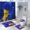 4 Pcs Home African Girl Shower Curtain Bath Mat Toilet Pad Set Bathroom Toilet Anti-slip Creative Pattern Carpet Flannel Bath Mats