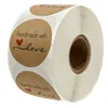 1000 stks Bruin Kraftpapier Handgemaakt met Love Labels Pakket Lijmstickers Bruiloft Gift Verpakking Label Voorraad Broodje Verpakking Bakbox