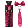 Festival Sequins Adjustable Shoulder Straps Suspender with Bow Tie Necktie Set Rave Stage Jazz Dance Costume Accessories 6 colors