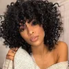 HD-transparente kurze Bob-Afro-Perücke mit verworrenen Locken und Ponyfransen, vorgezupfte, gebleichte Knoten, Remy-Mongolhaar-Perücken, 150 % Dichte