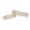Iced Out Grillz bling hip hop teath shells caps Silver Gold Zirconia Zirconia Teath Top Bottom Dental Grills Rock Jewelry2082