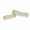 Iced Out Grillz bling hip hop teath shells caps Silver Gold Zirconia Zirconia Teath Top Bottom Dental Grills Rock Jewelry2082