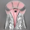 pink grey fox fur trim hoody Women down coats Maomaokong brand pink rabbit fur lined grey mini parka