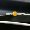 Exquisite Small Square 925 Sterling Silver Ring 5.0mm Shining Yellow Cubic Zirconia Rings For Women Engagement Wedding Jewelry Gift XR216