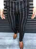 4 색 패션 새로운 남자 스마트 캐주얼 바지 줄무늬 슬림 한 딱딱한 연필 바지 발목 길이 비즈니스 캐주얼 공식