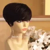 Pixie brasileiro corte de cabelo humano com bang short bob straight nenhum laço dianteira perucas para mulheres negras