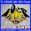 + Бак для SUZUKI SRAD TL 1000 R TL1000R белый глянцевый горячий 98 99 00 01 02 03 304HM.25 TL1000 R TL 1000R 1998 1999 2000 2001 2002 2003 Обтекатели