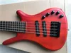 Guitare basse électrique personnalisée à 5 cordes, corps traversant, rouge-marron, avec matériel noir, Circuit actif, peut être personnalisée