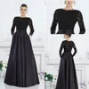 Nouveau bon marché Black Mother of the Bride Robes Jewel Necy Manches longues Appliques en dentelle Crystal Perte Plus Taille Robe Prom Robes de soirée