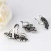 2st Vintage Jewelry Set Antique Silver Color Hollow Flower Pendants Rings and Crystal Stud Earring Party Accessories Gift