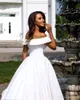 Simple Elegant Plain Satin Wedding Dresses Boho White Off Shoulder Backless Short Sleeve A Line Bridal Gowns Plus Size Robe de mariee