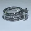 Vecalon Vintage Ring 925 Sterling Silver Princess Cut Diamond CZ zaręczynowe Pierścienie dla kobiet dla kobiet Męs