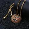 Modisch vergoldete Hip Hop Jack O Lantern Halskette Twist Chain Iced Out CZ Zirkonia Halloween Cosplay Party Schmuck Geschenke für Jungen