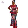 Robes Style africain Bazin Riche pour femmes, ensemble deux pièces, hauts à manches courtes et jupe longue imprimée africaine, grande taille, WY2696