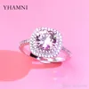 Yhamni Mode Rosa Rosa CZ Stone 925 Sterling Silver Ring för Kvinnor Lyxig Bröllop Ring Fina Smycken Box Xjz3335