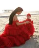 Red Off Shoulder Prom Dresses Tiered A Line Lace And Tulle Evening Gowns Lace Up Back Corset Formal Party Dress