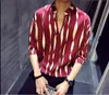 Verão homens soltos listras meia camisa de manga coreana v - Pescoço cuff manga médio bonito camisas