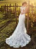 Cinghie eleganti a V Deep Neck Lace sirena abiti da sposa in pizzo completo in pizzo estate abiti da sposa da sposa illusione indietro 309v