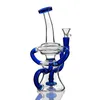 Färgglada glas Bongs Double Recycler Disk Recycle Dab Rigs Koncentrat vattenrör med 14 mm led