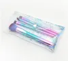 4Pcs Makeup Brushes Kit with Transparent Bag Unicorn Colorful Shimmer Sparkles Acrylic Handle Makeup Soft Brush for Foundation Power