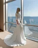 Elegant Mermaid Wedding Dresses Long 3/4 Sleeves Lace Appliqued Sweep Train Satin Bridal Gowns