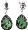 11/2 "Noble Y 925 Plata Marcasita Inlay Green Jade Natural De Agua Pendientes