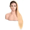 Cabelo humano peruano 1b/613 peruca seda reta 1b 613 cabelos virgens 13x4 perucas dianteiras de renda dois tons de cor 10-28 "