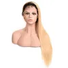 Cheveux vierges indiens bruts 13X4 perruque avant en dentelle droite 1B / 613 couleur perruques droites soyeuses 1b blonde 10-28 pouces