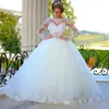 Elegant Long Sleeves Ball Gown Wedding Dresses Sheer Lace Jewel Neck Puffy Princess Bridal Gowns Custom Made Hot Sale For Garden Church