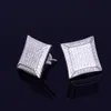 New 15mm Width Square Stud Earring for Men Women's Ice Out CZ Stone Rock Street Gold Star Hip Hop Jewelry Three Colors