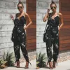 2019 elegante sexy jumpsuits vrouwen rompertjes vrouwen afdrukken kleur casual mouwloze v-hals riem kant jumpsuit los