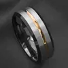 8mm Matte Finish Silver Brushed Black edge Tungsten Rings Gold Stripe Men039s Wedding Band Ring Size 6139455318