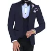 Suits Homens Terno-de-rosa com preto lapela para homens Personalizado Terno Magro Groom personalizado 3 peça Wedding Masculino (Jacket + Pant + Vest)