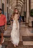 Robes de mariée sirène simples 2019 col en V dentelle robes de mariée dos nu cuisse fendue Boho robe de mariée sur mesure