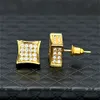 Hip Hop Gold Plated Diamond Icepto de Diamante Full Brincos para Mens Rapper Rapper CZ Zircão Earring Studs Presentes de aniversário de joalheria para namorado