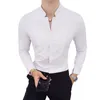Black Red White Men Shirt Long Sleeve Slim Design Shirts Stand Collar Asian Size S -5XL